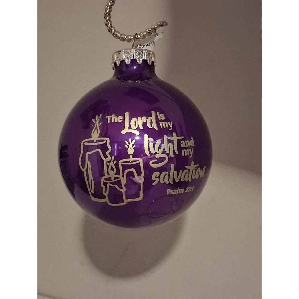 Bronner's Purple Glass Christmas Ornament Psalm 27:1 Made in Hungary